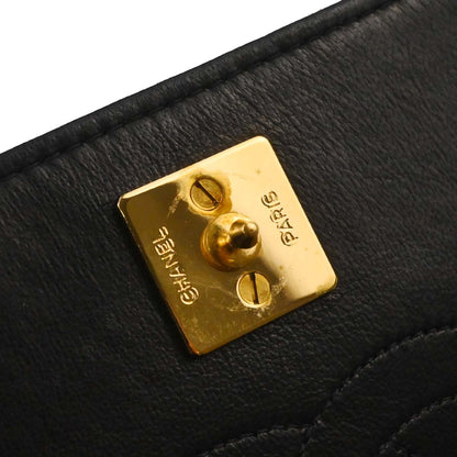 Chanel Black Lambskin Pushlock Small Full Flap Shoulder Bag