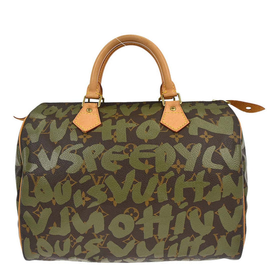 Louis Vuitton Khaki Monogram Graffiti Speedy 30 Handbag M92194