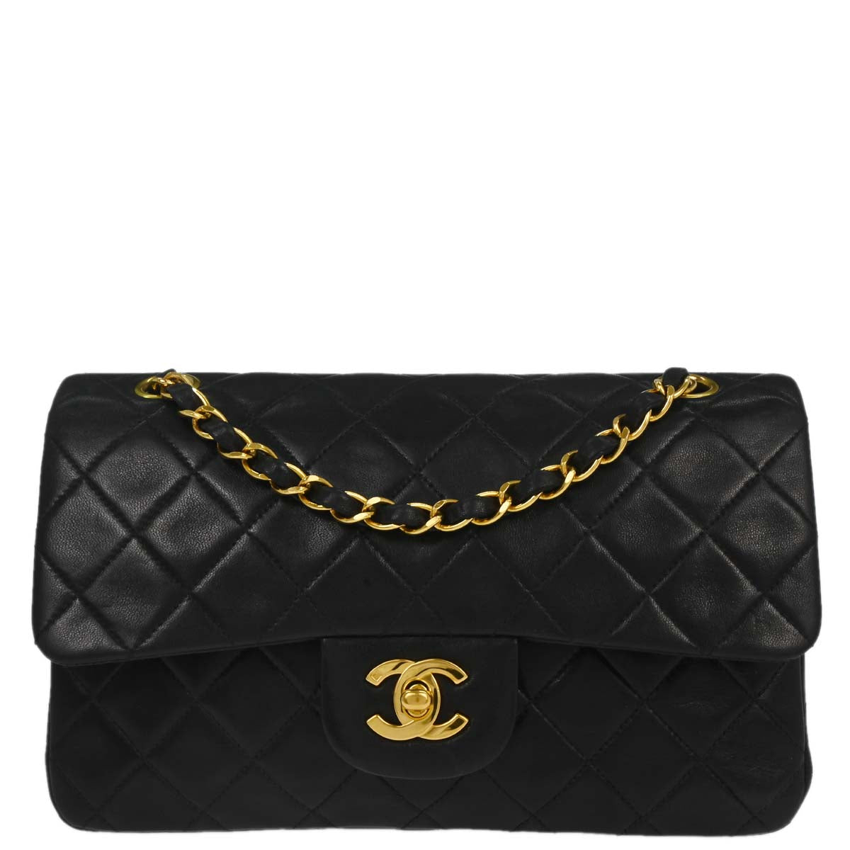 Chanel 1996-1997 Black Lambskin Small Classic Double Flap Shoulder Bag