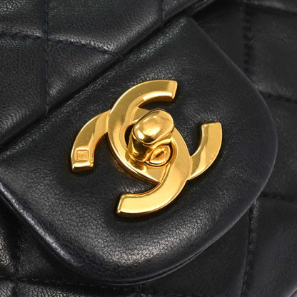 Chanel 1996-1997 Black Lambskin Small Classic Double Flap Shoulder Bag