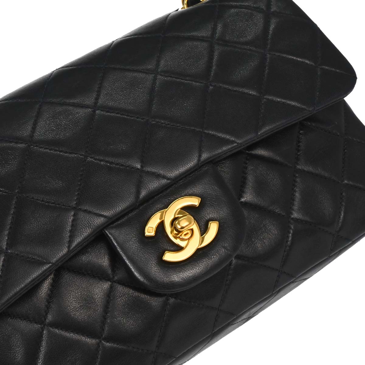 Chanel 1996-1997 Black Lambskin Small Classic Double Flap Shoulder Bag
