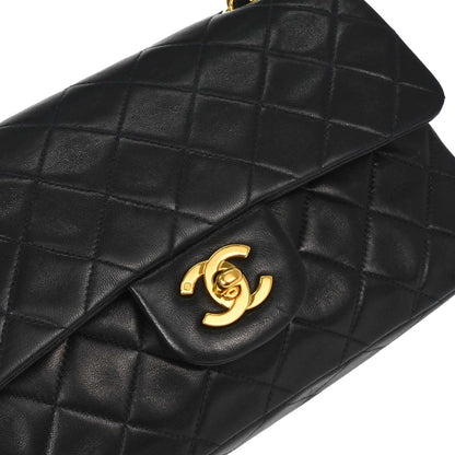 Chanel 1996-1997 Black Lambskin Small Classic Double Flap Shoulder Bag