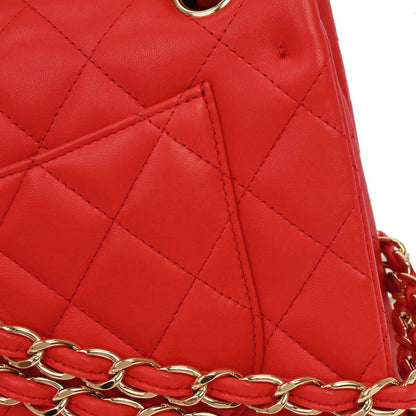 Chanel Red Lambskin Jumbo Classic Double Flap Shoulder Bag