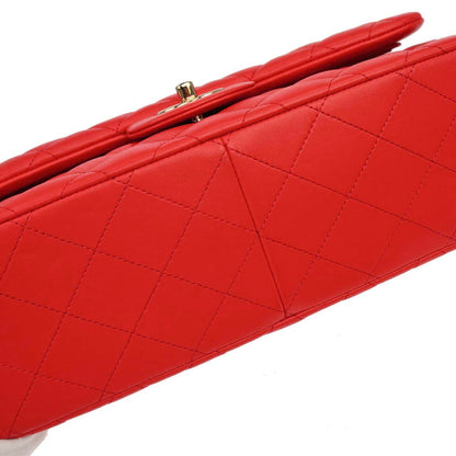 Chanel Red Lambskin Jumbo Classic Double Flap Shoulder Bag