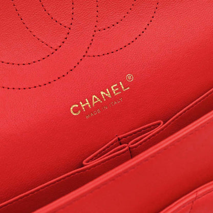 Chanel Red Lambskin Jumbo Classic Double Flap Shoulder Bag