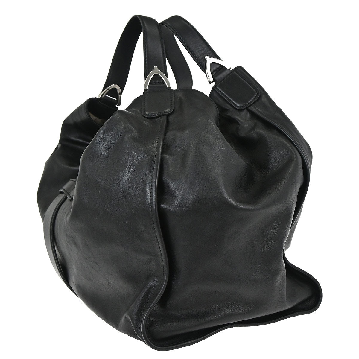 Gucci Black Leather Soft Stirrup Tote Bag