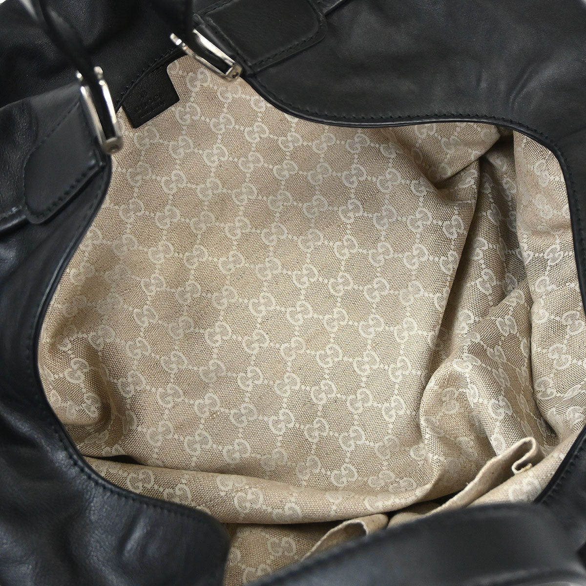 Gucci Black Leather Soft Stirrup Tote Bag