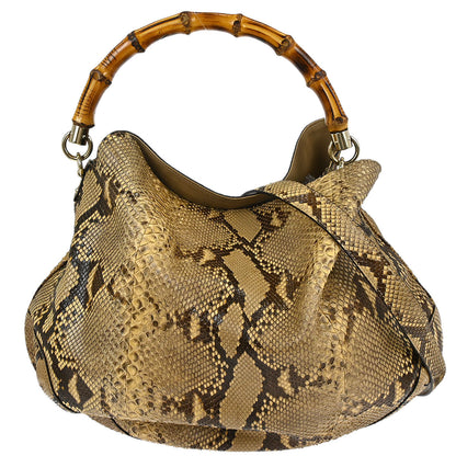 Gucci * Beige Python Bamboo 2way Handbag