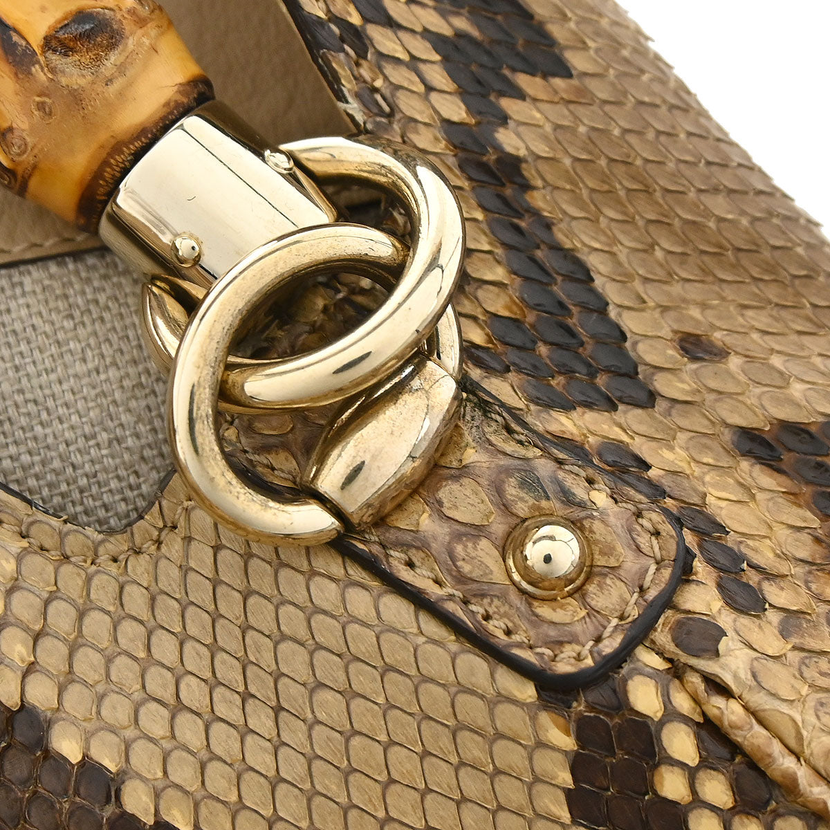 Gucci * Beige Python Bamboo 2way Handbag