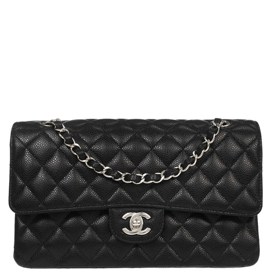 Chanel Black Caviar Skin Medium Classic Double Flap Shoulder Bag