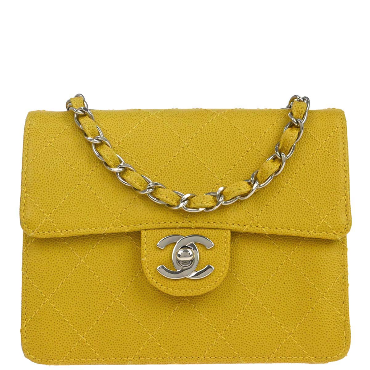 Chanel Yellow Caviar Skin Mini Classic Square Flap Shoulder Bag 17