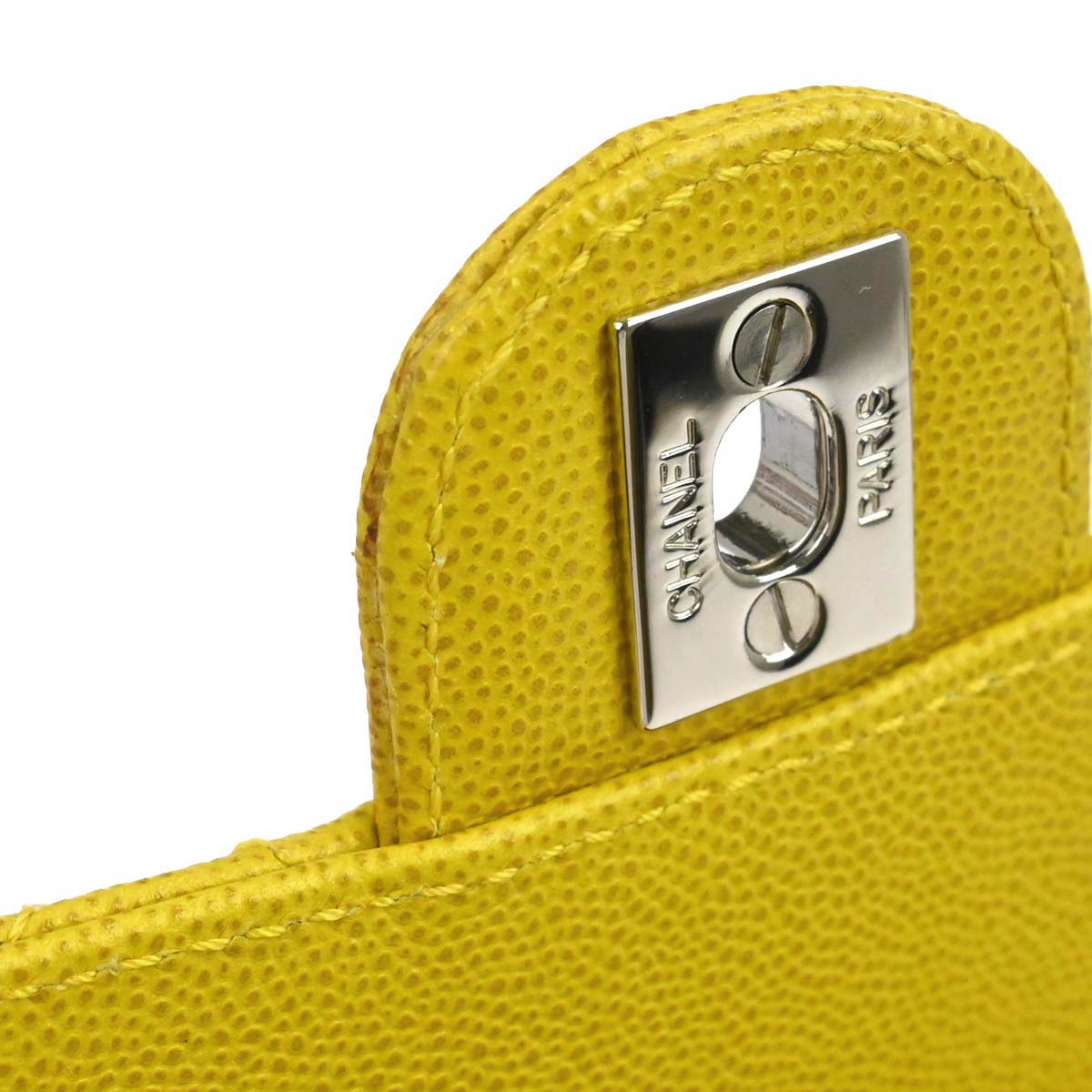 Chanel Yellow Caviar Skin Mini Classic Square Flap Shoulder Bag 17