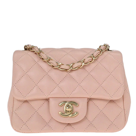 Chanel Pink Lambskin Mini Classic Square Flap Shoulder Bag