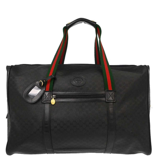 Gucci Black Leather Sherry Line Duffle Handbag