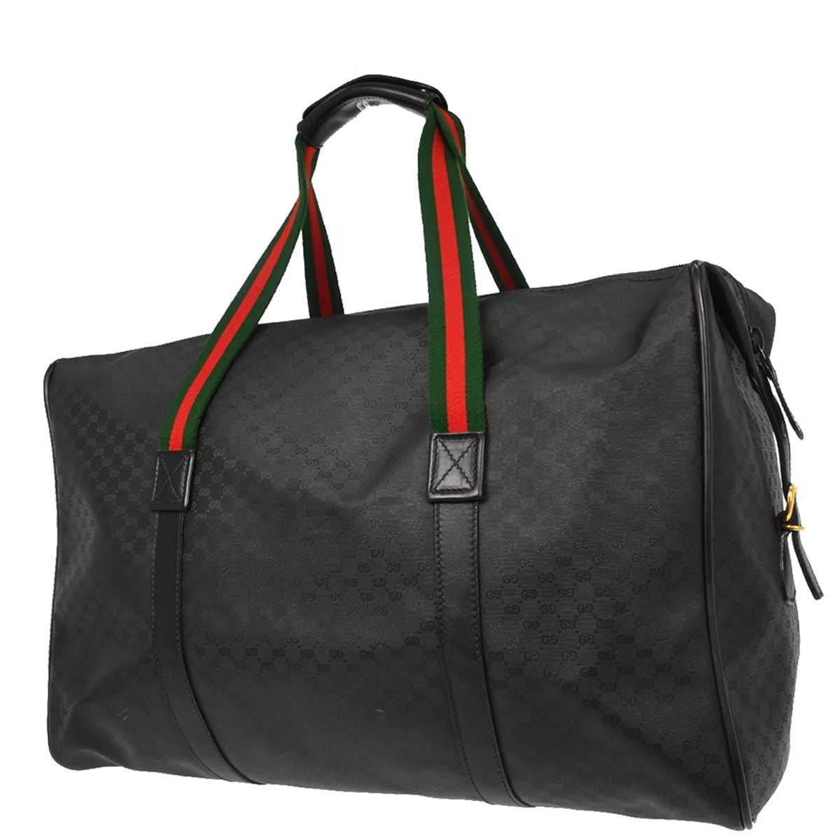 Gucci Black Leather Sherry Line Duffle Handbag