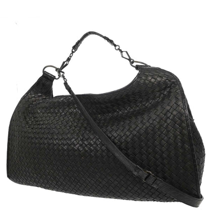 Bottega Veneta * Black Lambskin Crocodile Intrecciato 2way Hobo Handbag