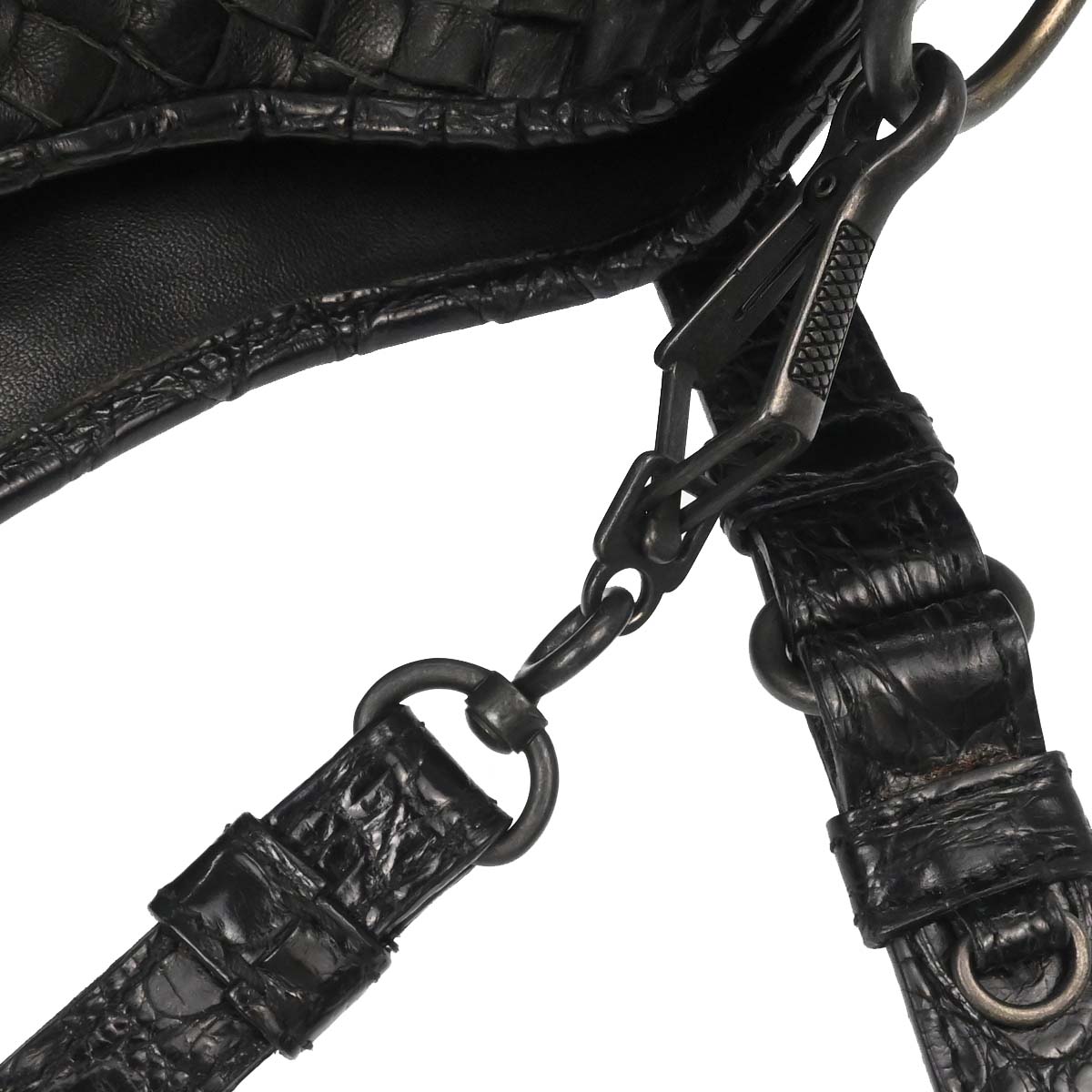 Bottega Veneta * Black Lambskin Crocodile Intrecciato 2way Hobo Handbag