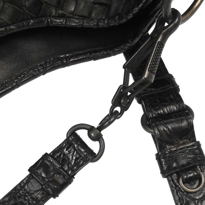 Bottega Veneta * Black Lambskin Crocodile Intrecciato 2way Hobo Handbag