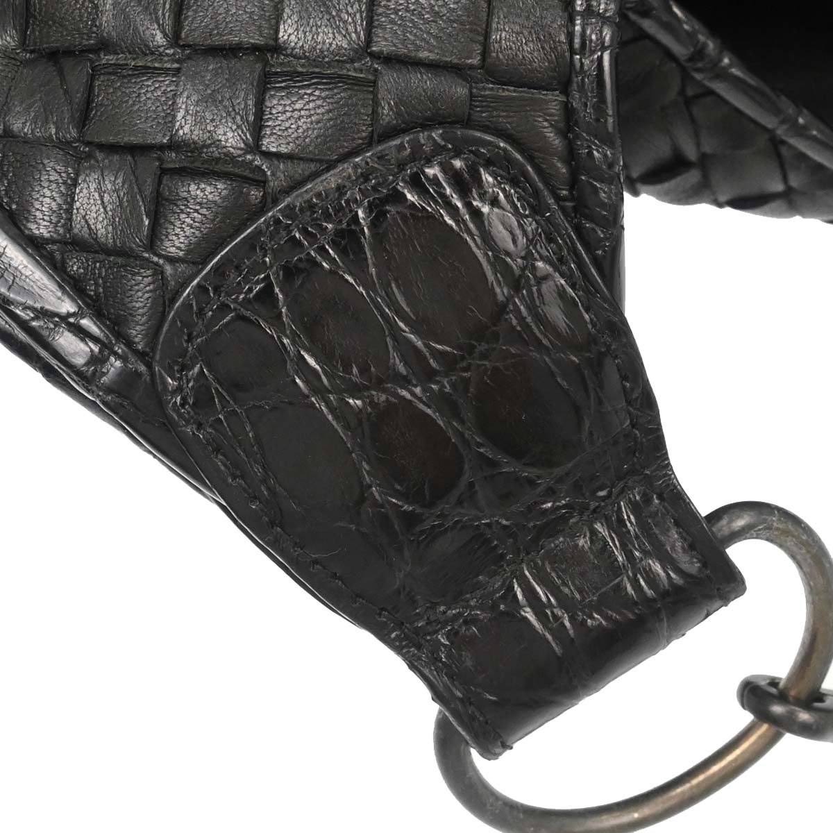 Bottega Veneta * Black Lambskin Crocodile Intrecciato 2way Hobo Handbag