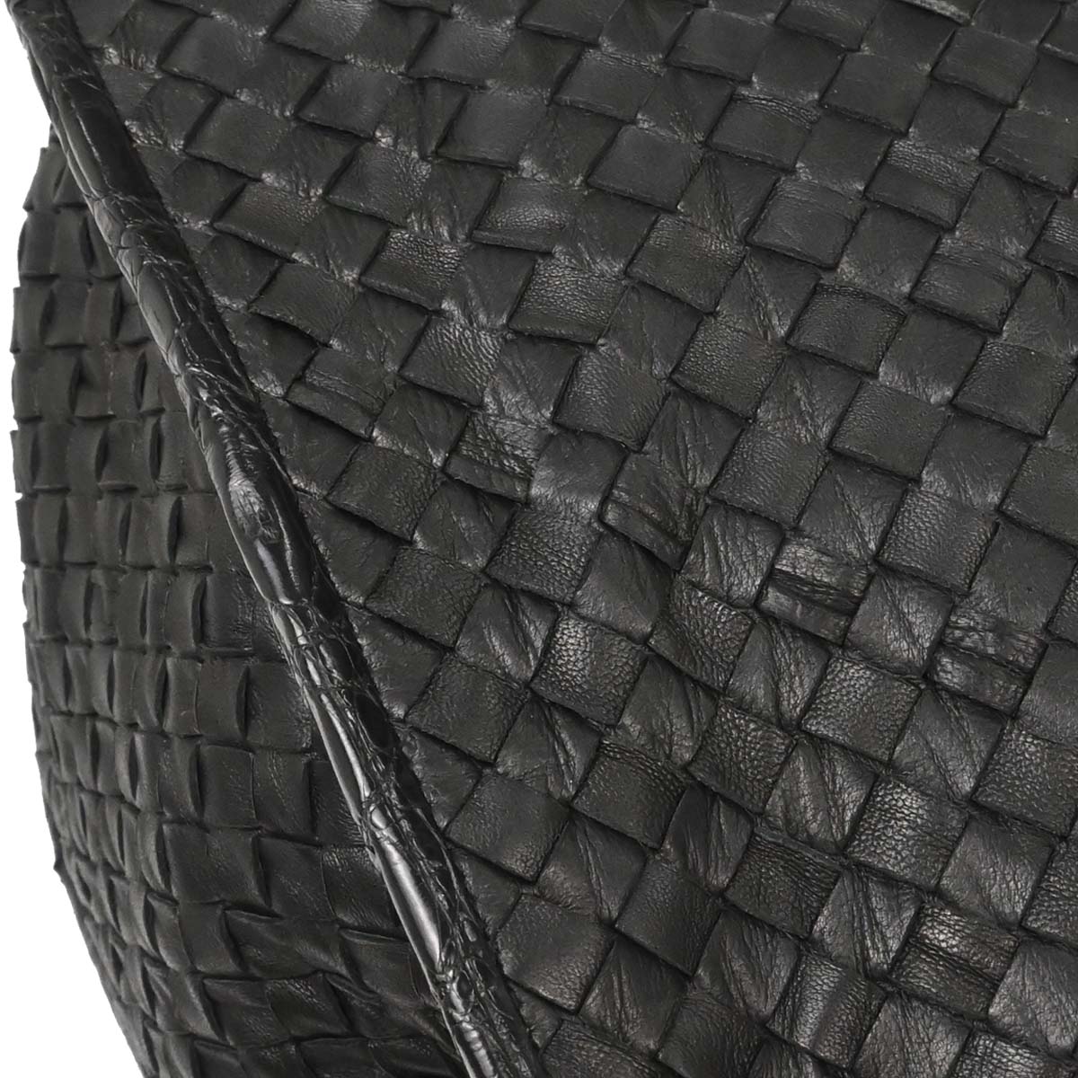 Bottega Veneta * Black Lambskin Crocodile Intrecciato 2way Hobo Handbag