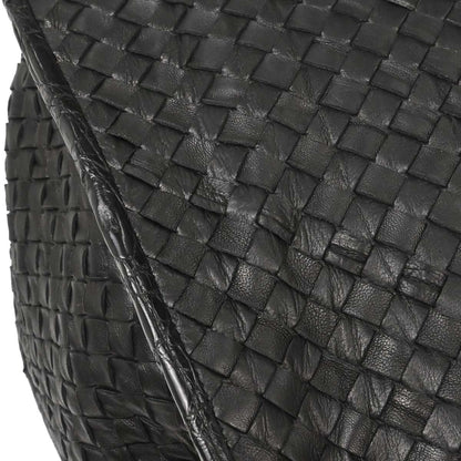 Bottega Veneta * Black Lambskin Crocodile Intrecciato 2way Hobo Handbag