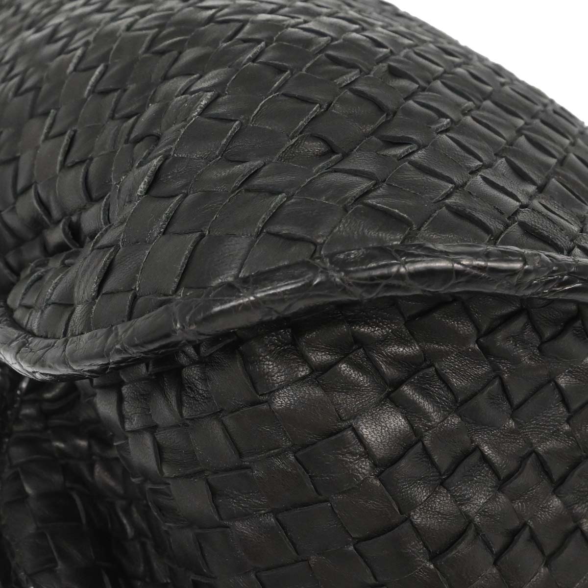 Bottega Veneta * Black Lambskin Crocodile Intrecciato 2way Hobo Handbag