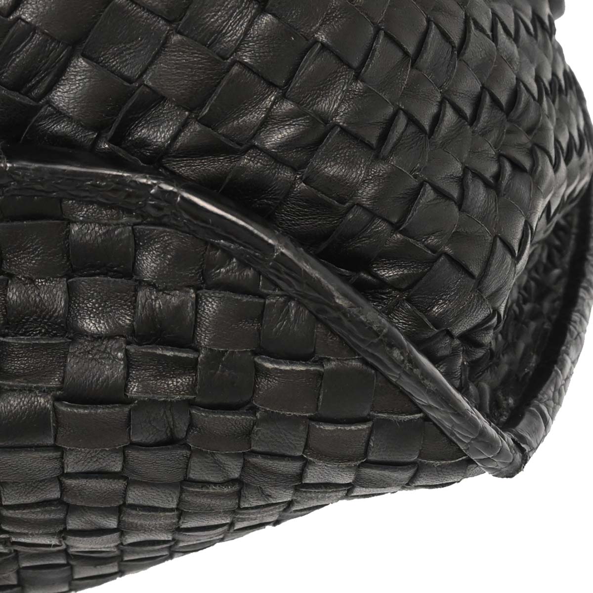 Bottega Veneta * Black Lambskin Crocodile Intrecciato 2way Hobo Handbag