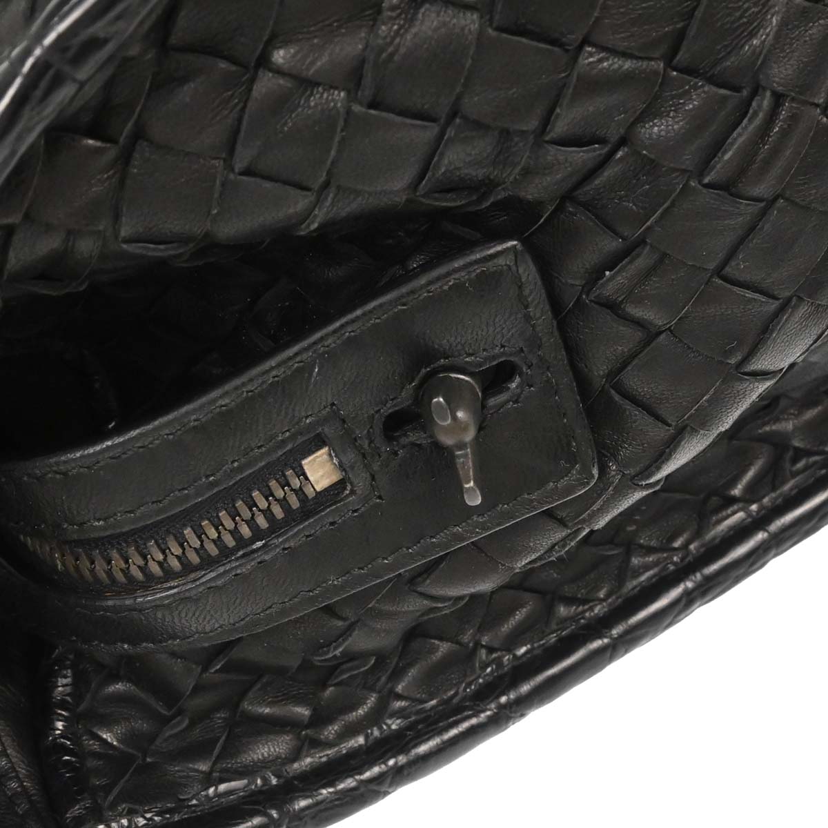 Bottega Veneta * Black Lambskin Crocodile Intrecciato 2way Hobo Handbag