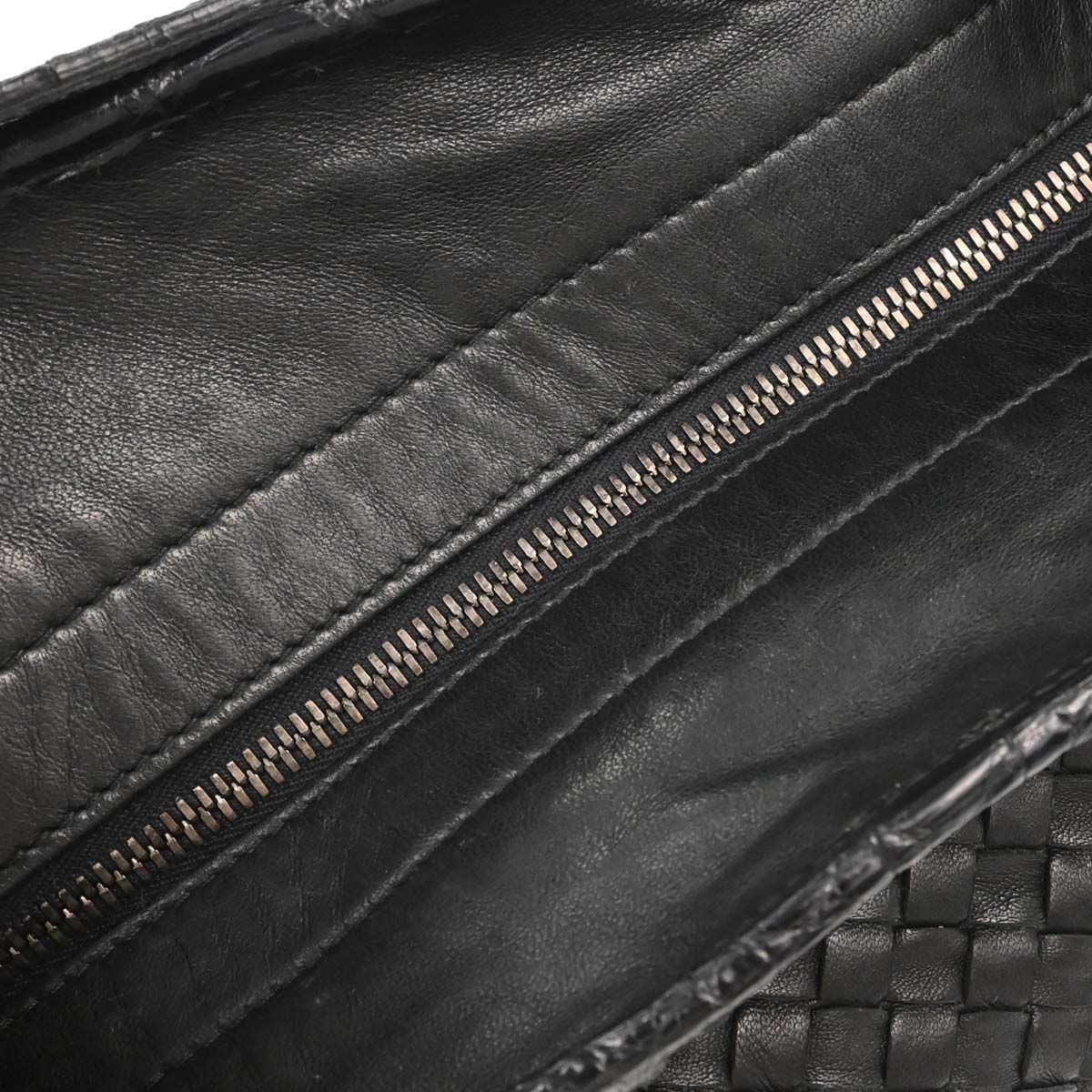 Bottega Veneta * Black Lambskin Crocodile Intrecciato 2way Hobo Handbag