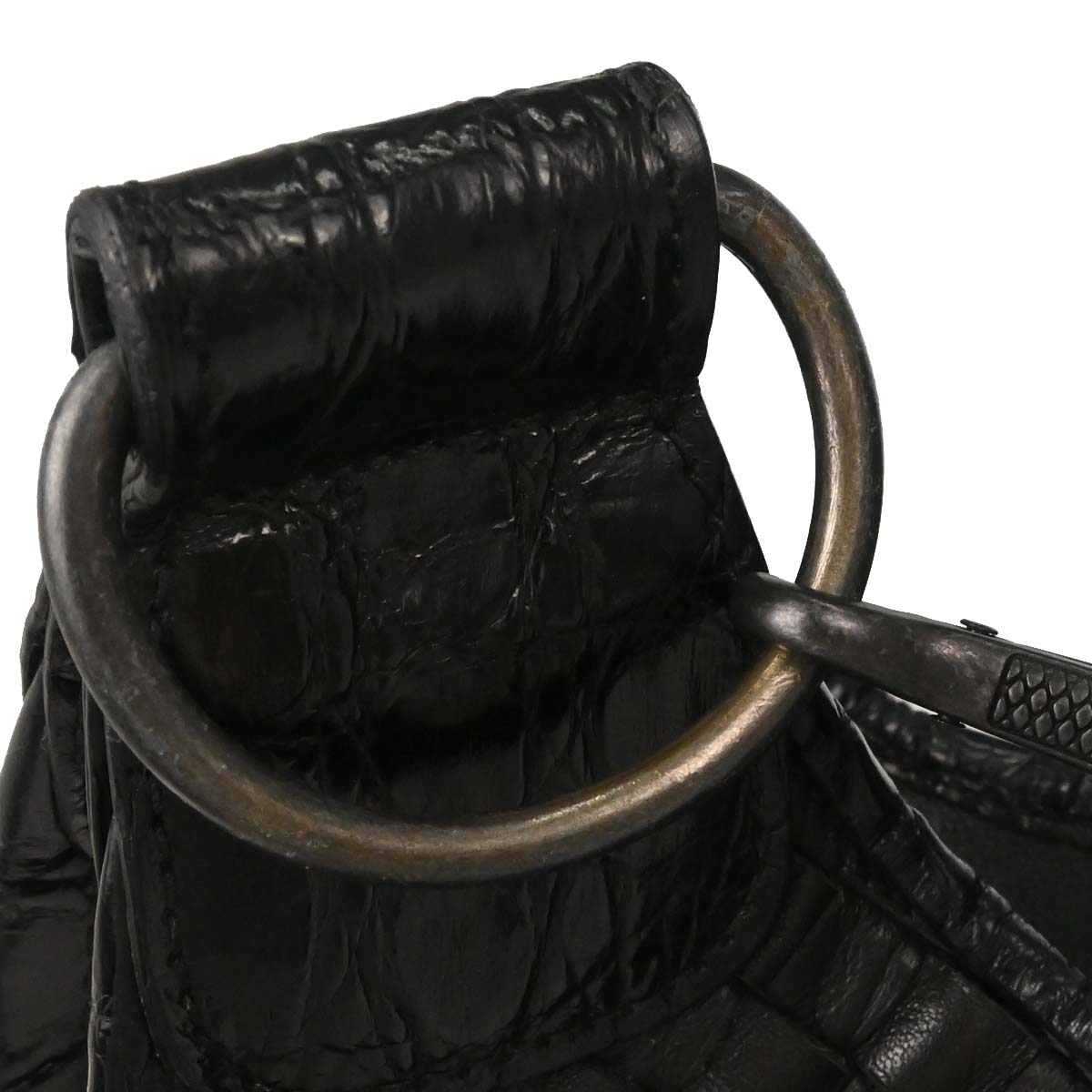 Bottega Veneta * Black Lambskin Crocodile Intrecciato 2way Hobo Handbag