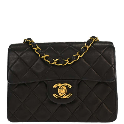 Chanel Black Lambskin Mini Classic Square Flap Shoulder Bag 17