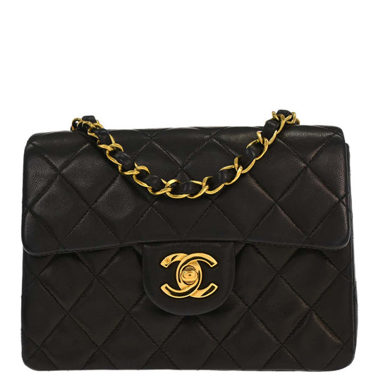 Chanel Black Lambskin Mini Classic Square Flap Shoulder Bag 17