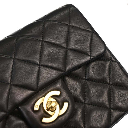 Chanel Black Lambskin Mini Classic Square Flap Shoulder Bag 17