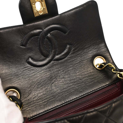 Chanel Black Lambskin Mini Classic Square Flap Shoulder Bag 17