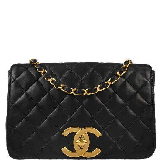 Chanel Black Lambskin Turnlock Full Flap Shoulder Bag