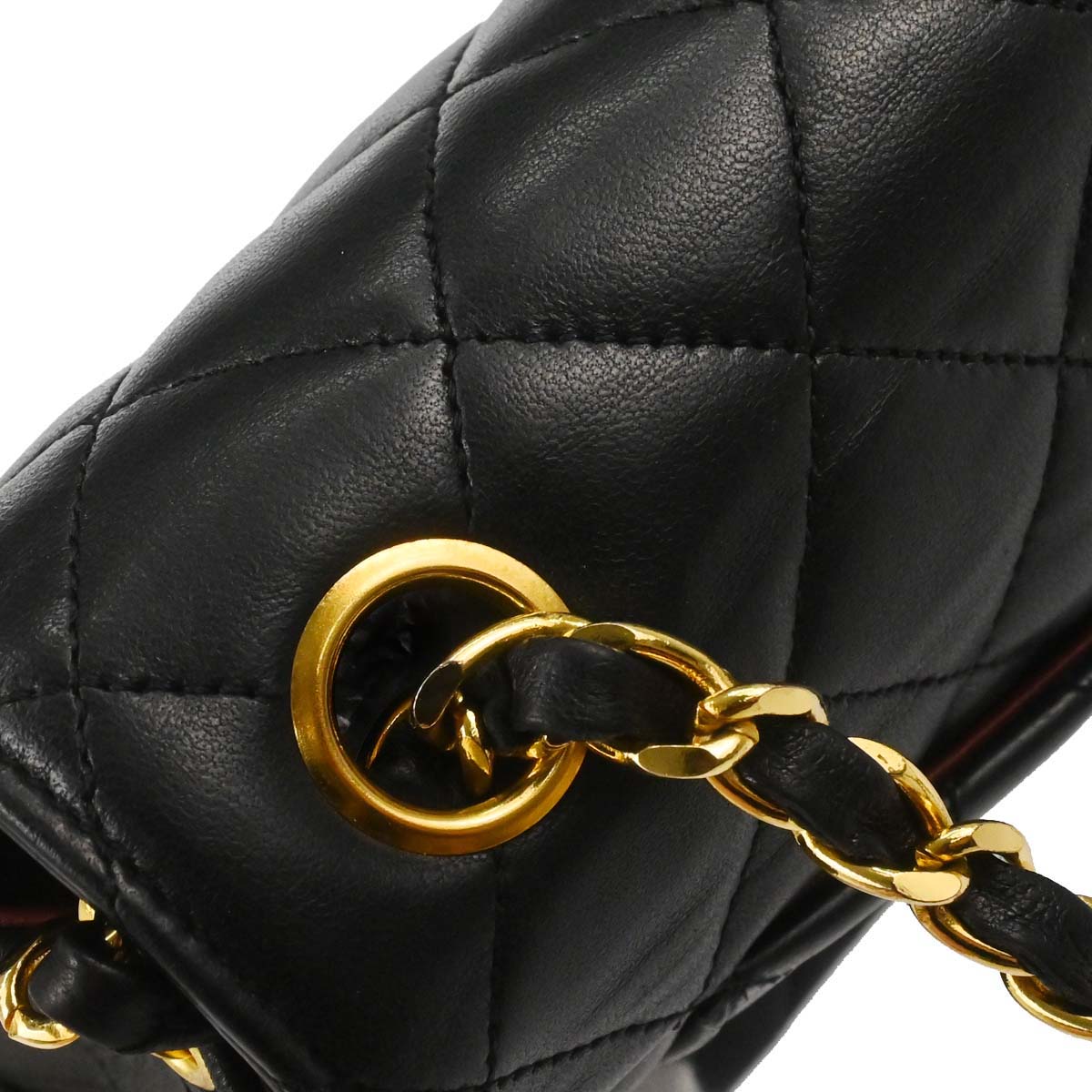 Chanel Black Lambskin Turnlock Full Flap Shoulder Bag