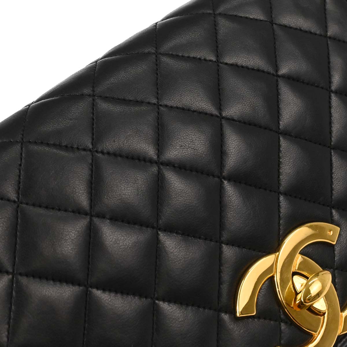 Chanel Black Lambskin Turnlock Full Flap Shoulder Bag