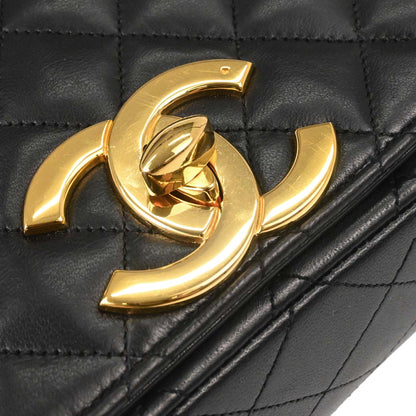Chanel Black Lambskin Turnlock Full Flap Shoulder Bag