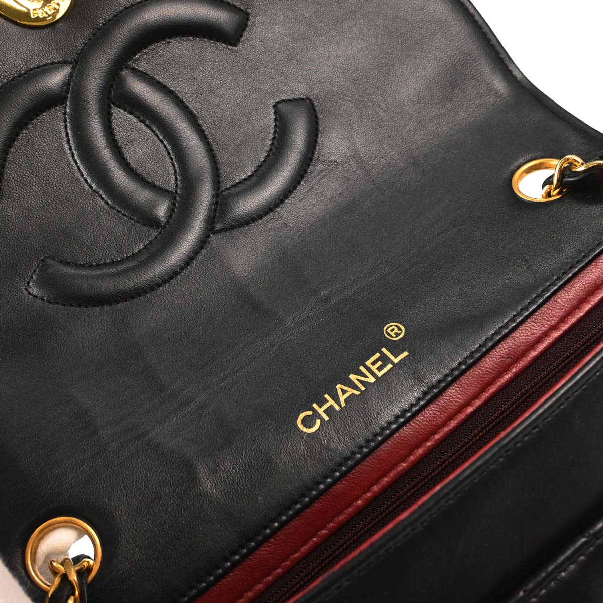 Chanel Black Lambskin Turnlock Full Flap Shoulder Bag