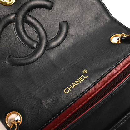 Chanel Black Lambskin Turnlock Full Flap Shoulder Bag