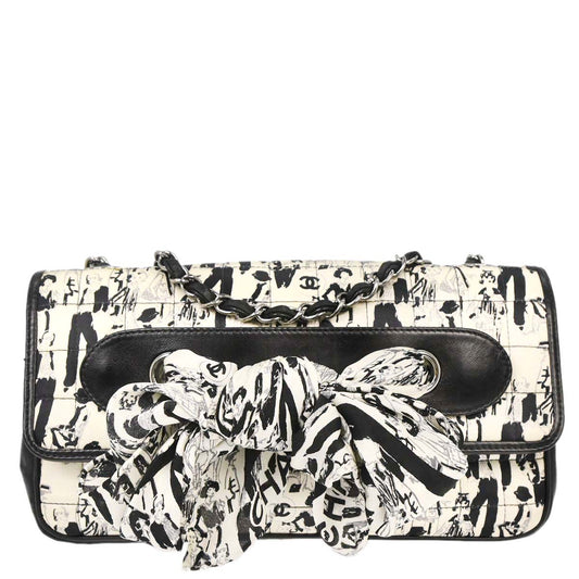 Chanel Black White Silk Lambskin Choco Bar Shoulder Bag