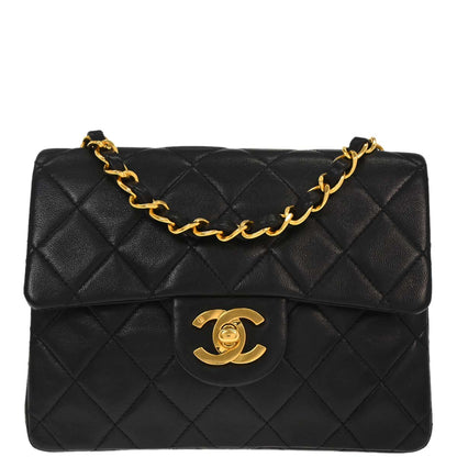 Chanel Black Lambskin Mini Classic Square Flap Shoulder Bag 17
