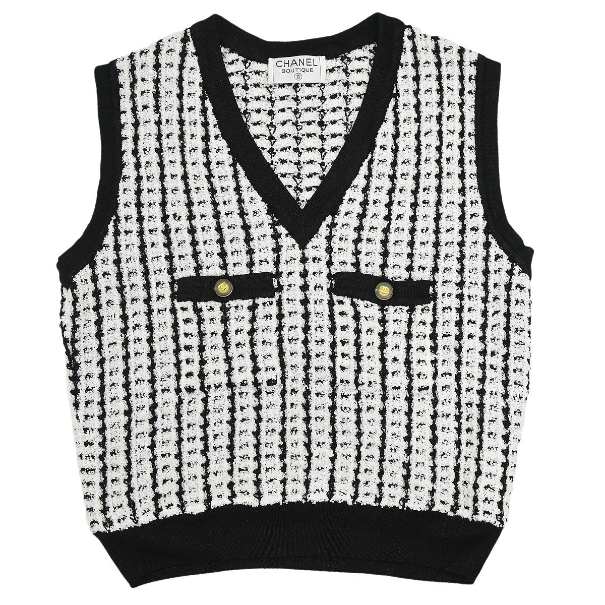 Chanel Sleeveless Top Vest Tweed Sweater Black