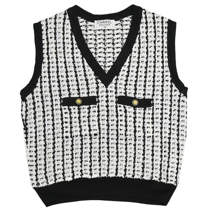 Chanel Sleeveless Top Vest Tweed Sweater Black