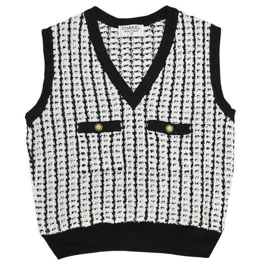 Chanel Sleeveless Top Vest Tweed Sweater Black
