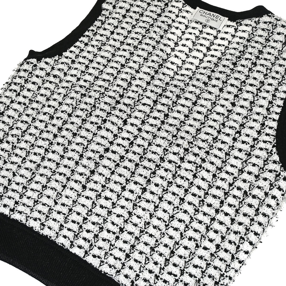 Chanel Sleeveless Top Vest Tweed Sweater Black