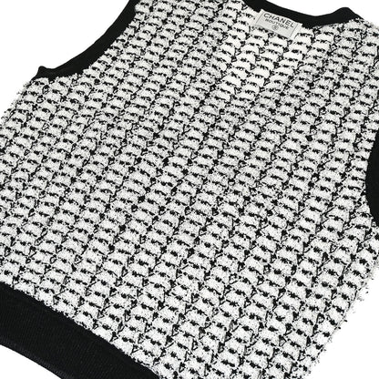 Chanel Sleeveless Top Vest Tweed Sweater Black