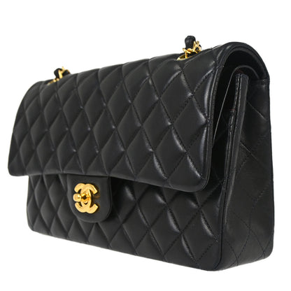Chanel Black Lambskin Medium Classic Double Flap Shoulder Bag