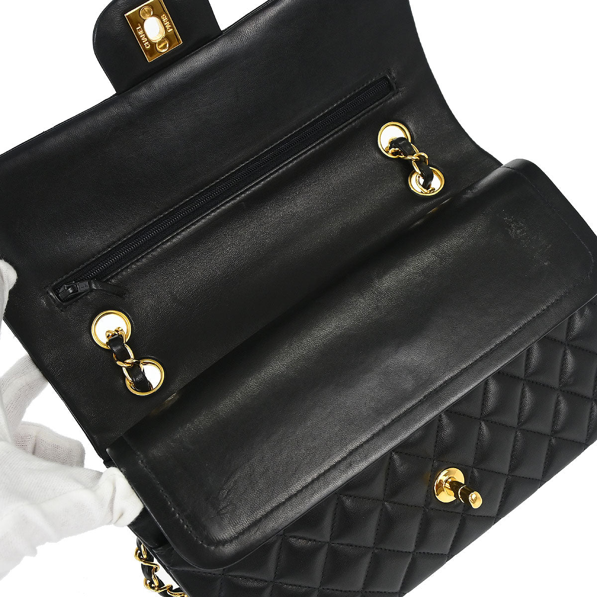 Chanel Black Lambskin Medium Classic Double Flap Shoulder Bag