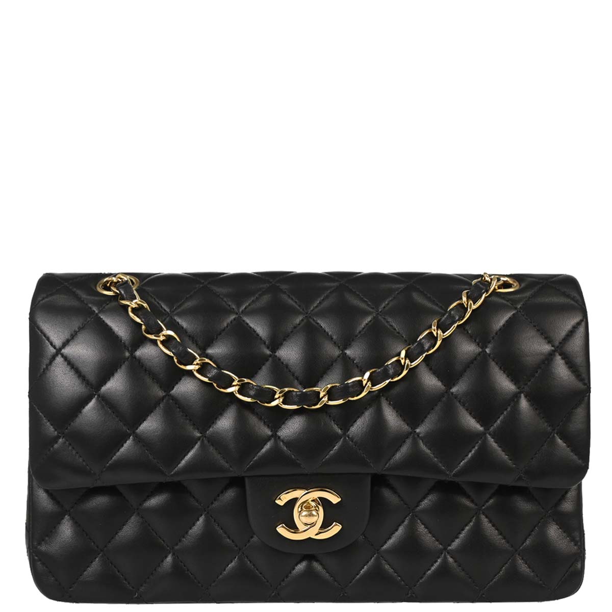 Chanel 2002-2003 Black Lambskin Medium Classic Double Flap Shoulder Bag